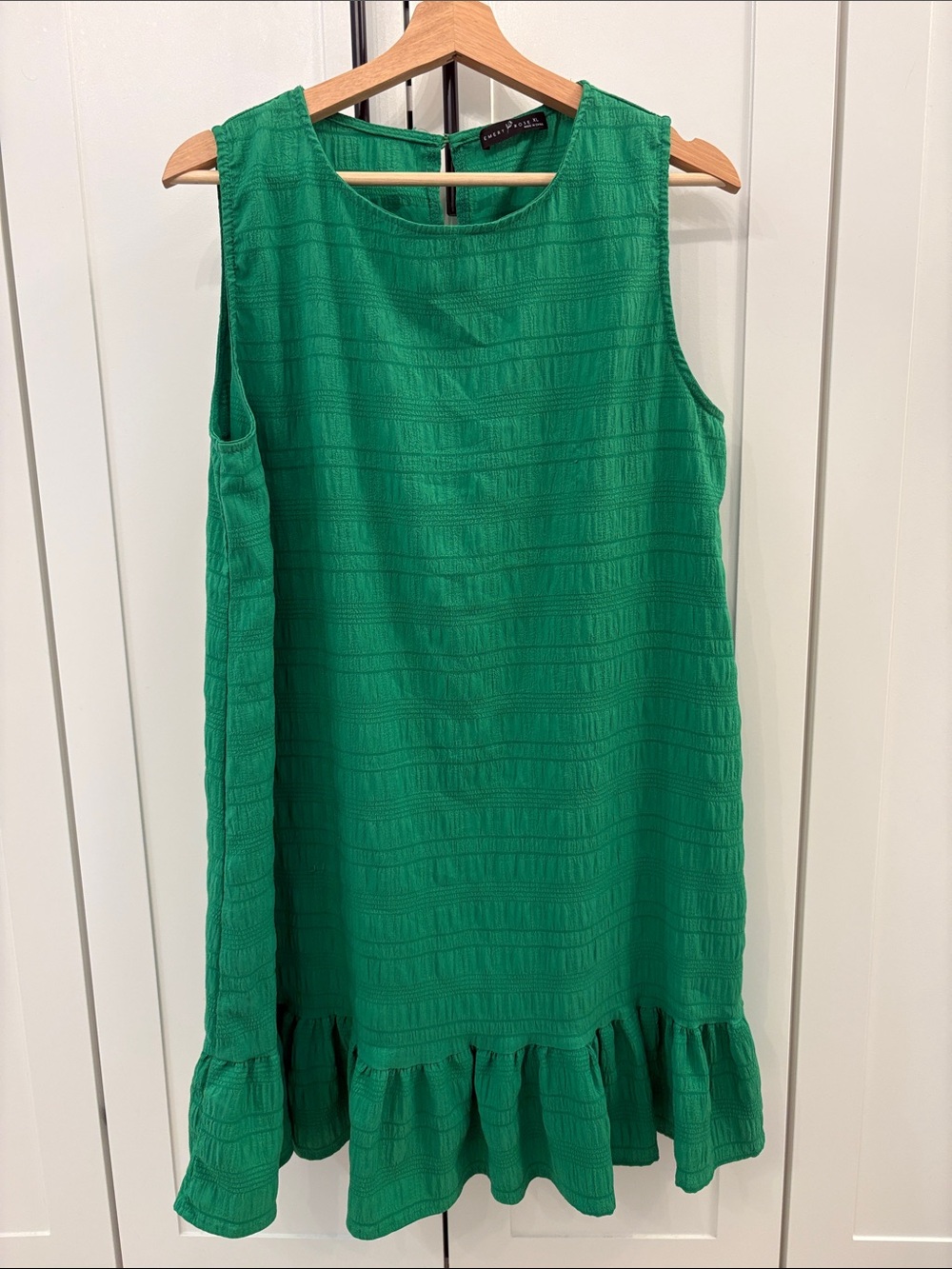 Textured Green Sleeveless Ruffle-Hem Mini Dress